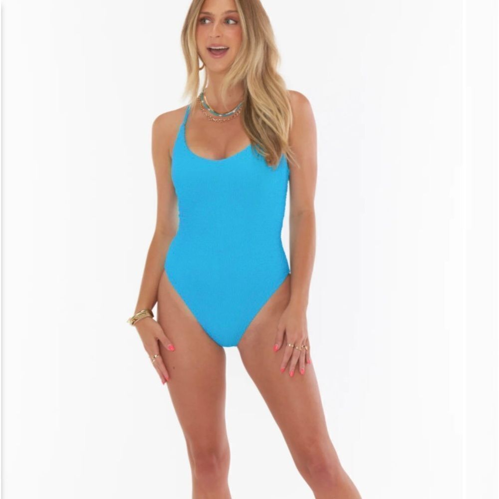 Show Me Your MuMu Blue One Piece Swimsuit Scoop Neckline